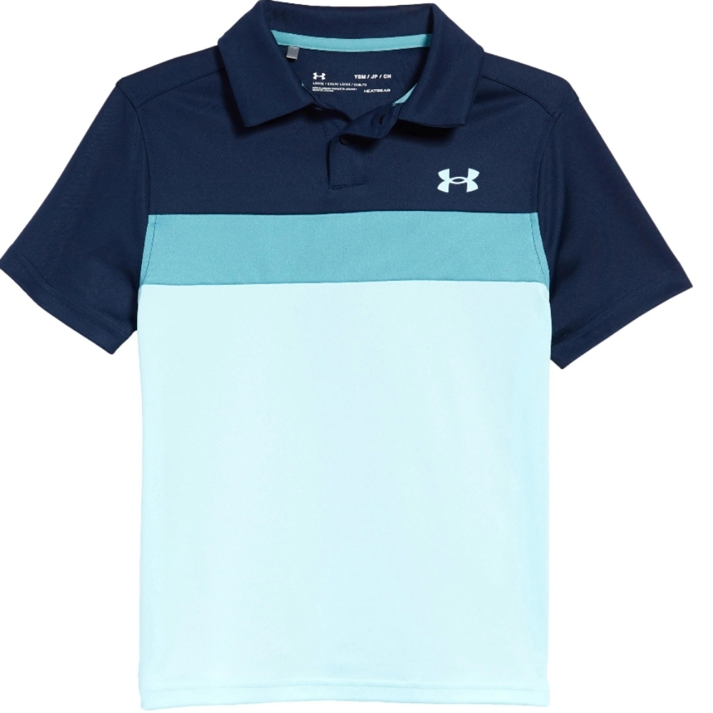 Under Armour Boys Color Block Performance HeatGear Polo Loose Fit Shirt Size YLG